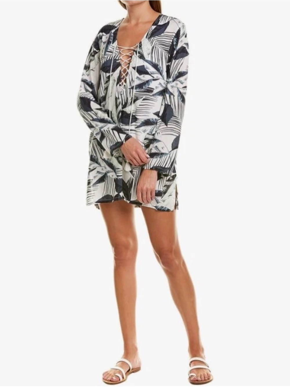 💜 La Blanca Resort wear‎ Moment of Zen Cover-Up Tunic Dress Lace Up Size Medium